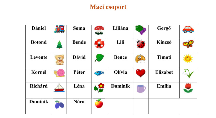 maci névsor